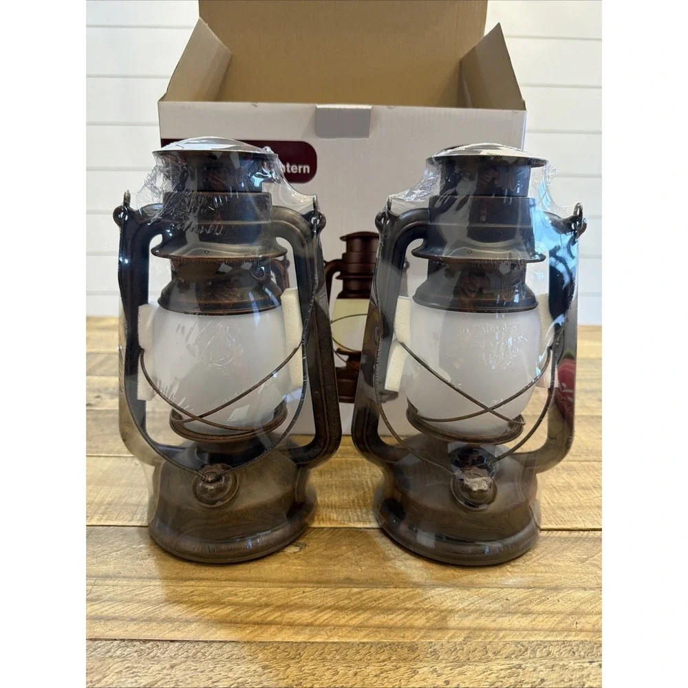Dual Mode Flame Vintage LED Retro Lantern Battery Powered Lamp 2 Pack New In Box